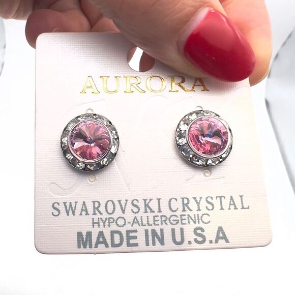 Aurora Swarovski Crystal Stud Earrings (New on Card) - Picture 5 of 7